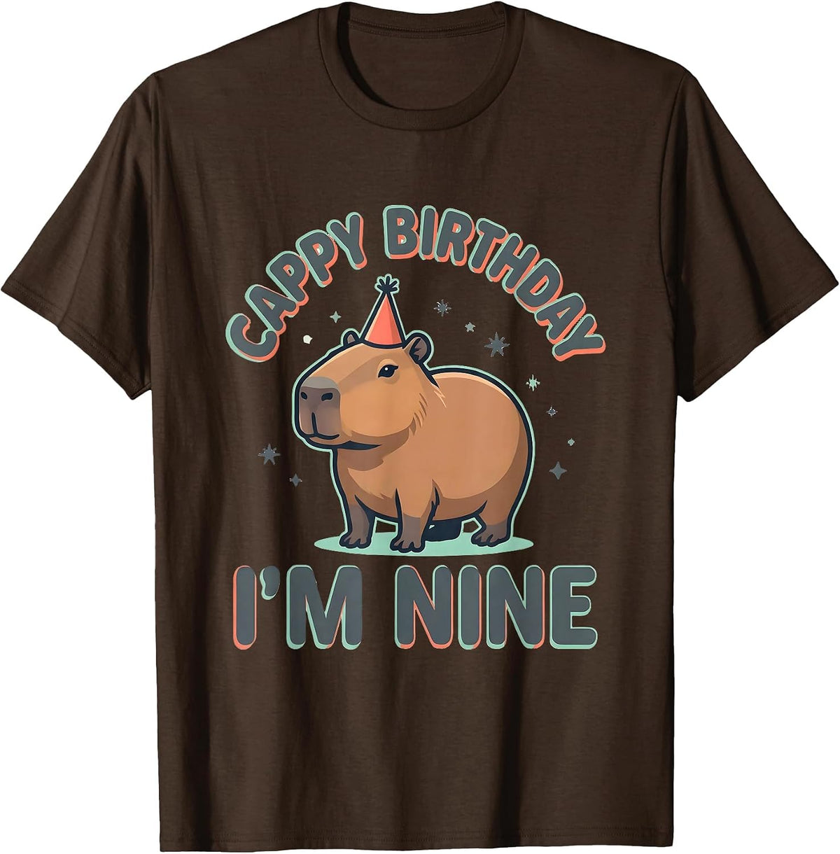 Cappy Birthday I'm Nine Funny Capybara Birthday Gift T-Shirt - Brown