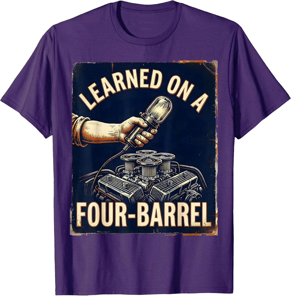 Men's Learned On A Four-Barrel Vintage Muscle Car Drag Racing T-Shirt - Purple