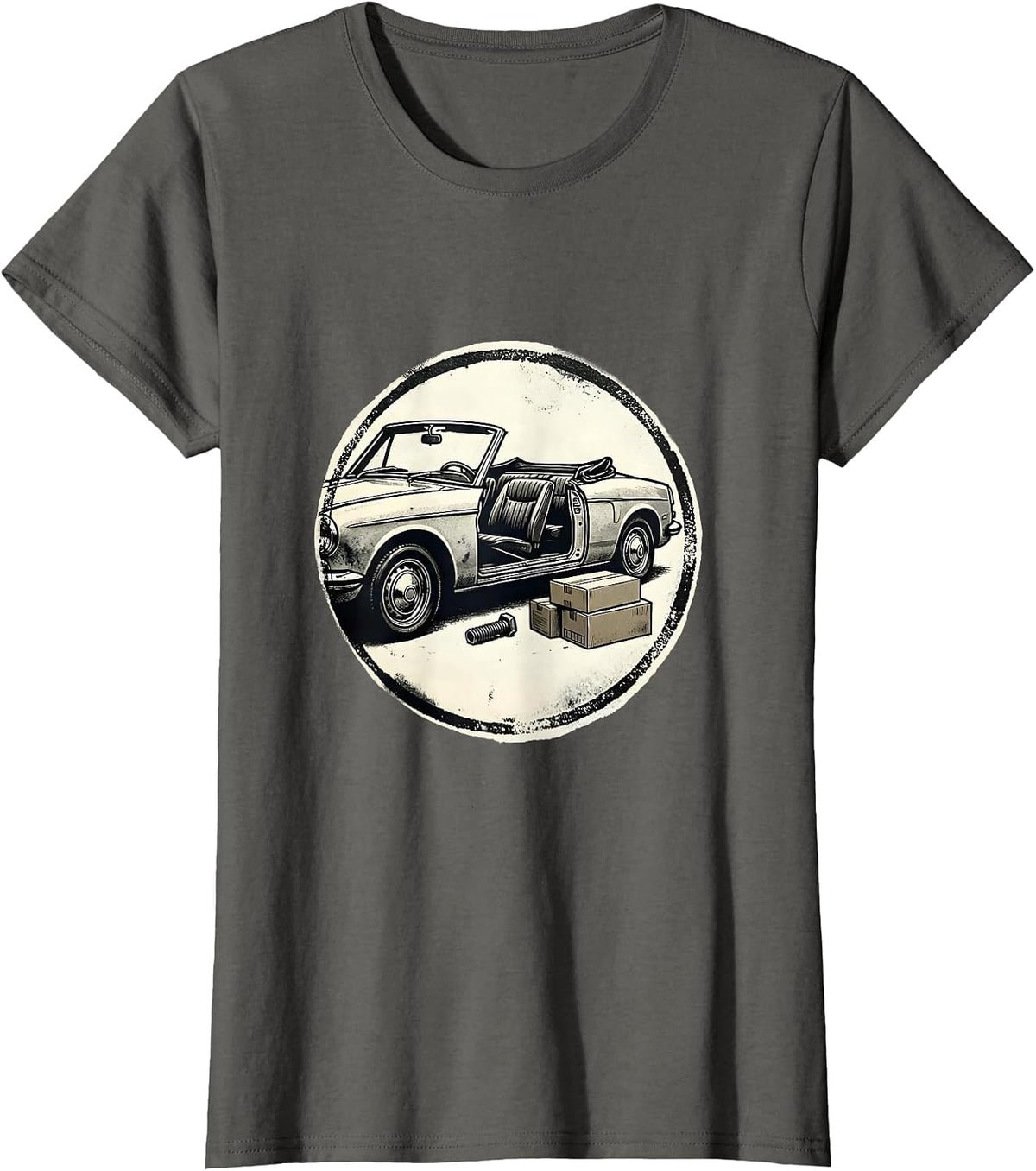 Women's Sealed Stamp Convertible Car Enthusiast Mechanic Humor T-Shirt - Asphalt Grey