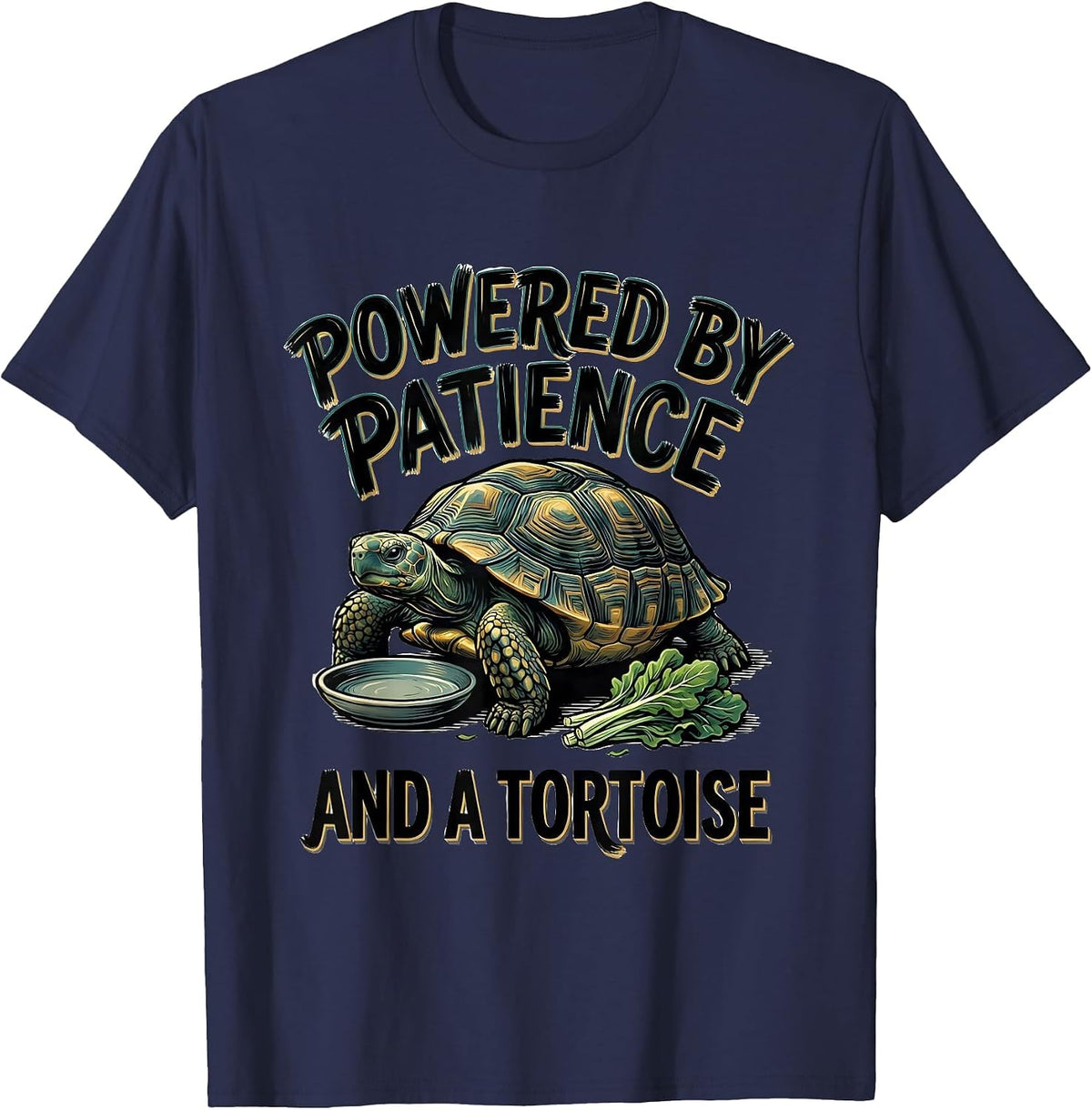 Powered By Patience And A Tortoise Funny Tortoise Lover Pet T-Shirt - Navy Blue