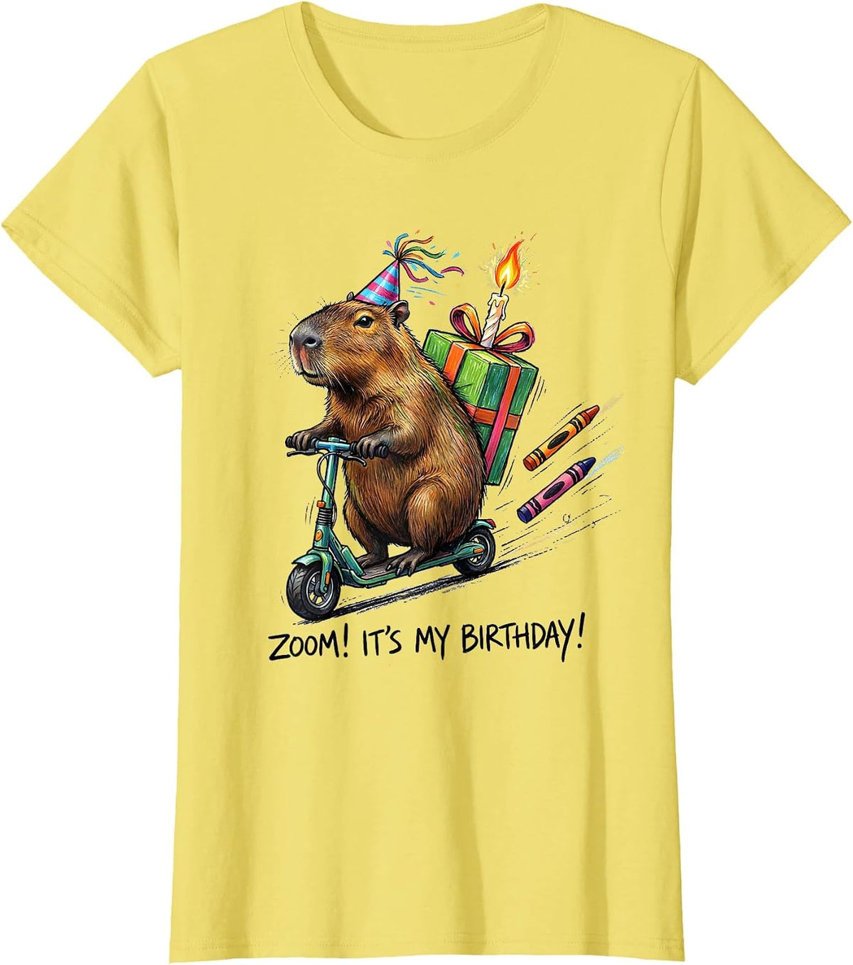 Women's Zoom! It's My Birthday Capybara Kids Party Humor T-Shirt - Lemon Yellow