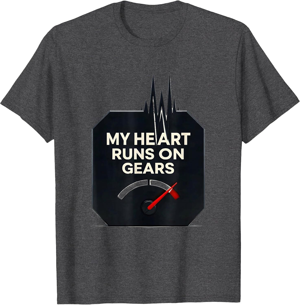 Men's My Heart Runs On Gears Funny Car Guy Auto Mechanic Humor T-Shirt - Dark Heather Grey