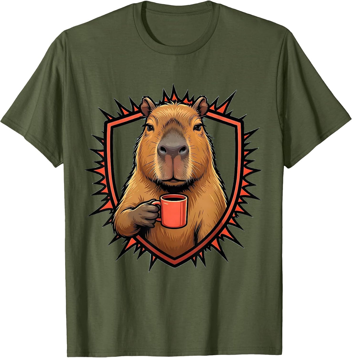 Men's Capybara Cartoon Funny Animal Meme Humor T-Shirt - Olive Green