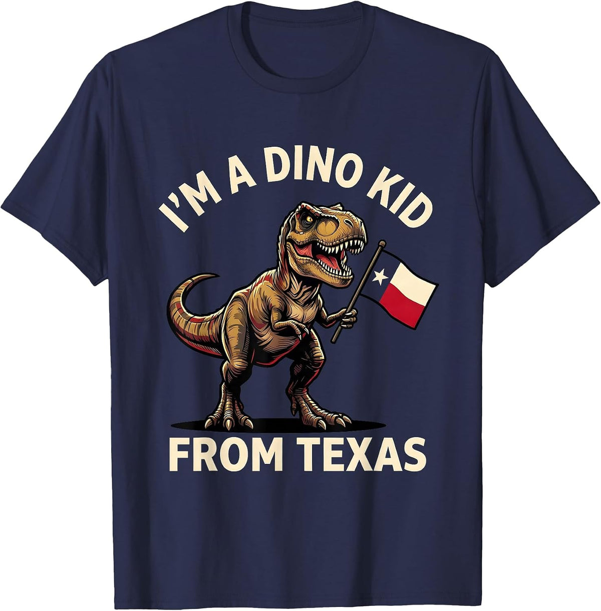 I'm A Dino Kid From Texas Playful Texas Pride Dinosaur Lover T-Shirt - Navy Blue