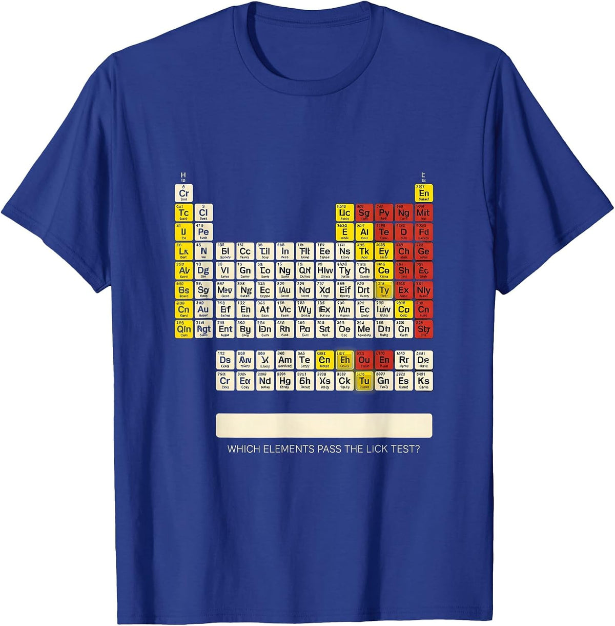 Men's Which Elements Pass The Lick Test? Funny Periodic Table T-Shirt - Royal Blue