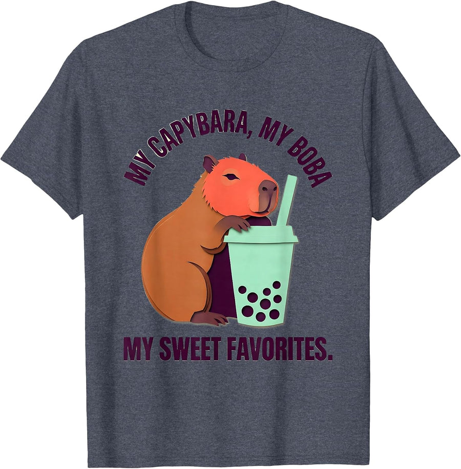 My Capybara My Boba My Sweet Favorites Cute Kawaii Anime T-Shirt - Heather Blue