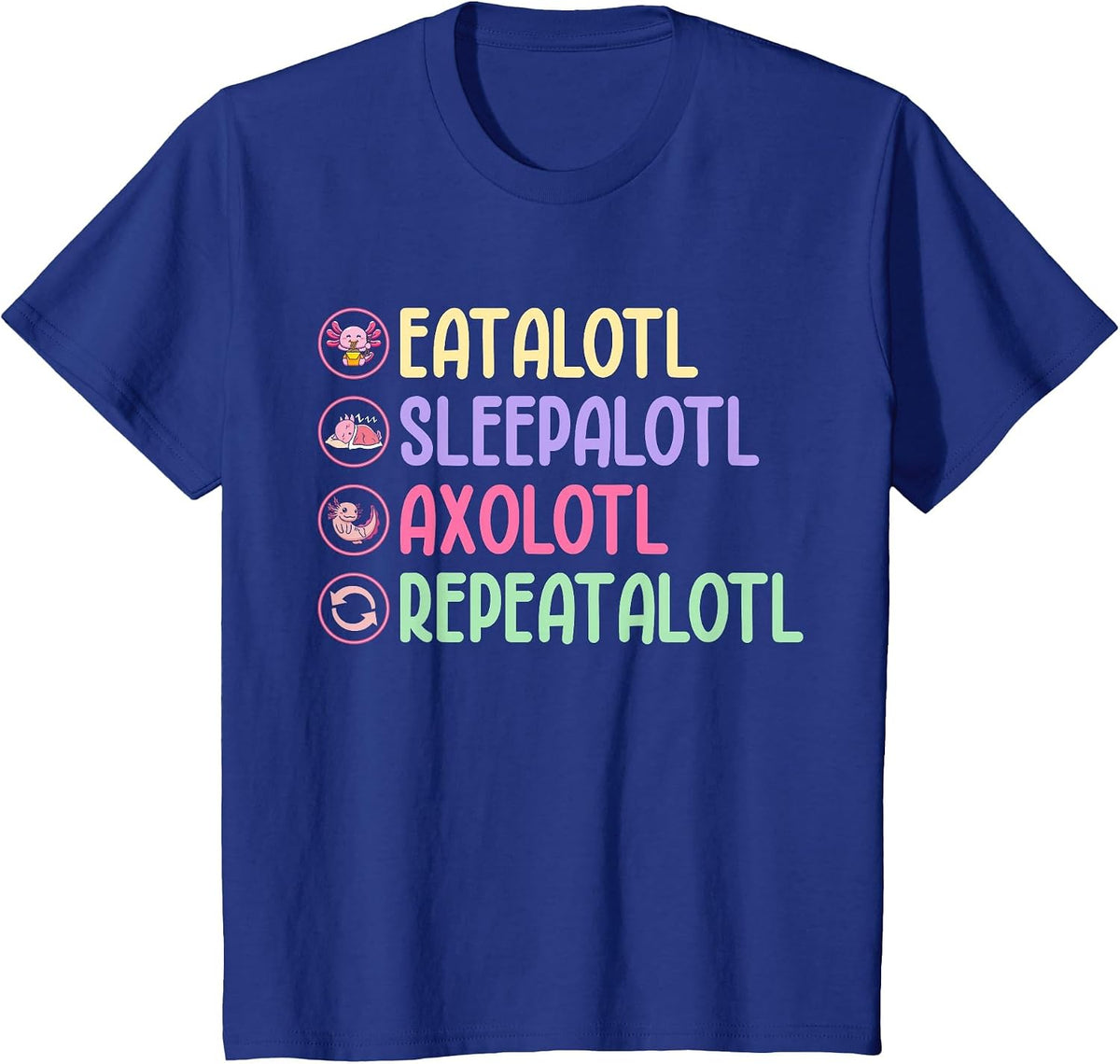 Eatalotl Sleepalotl Axolotl Repeatalotl T-Shirt - Royal Blue