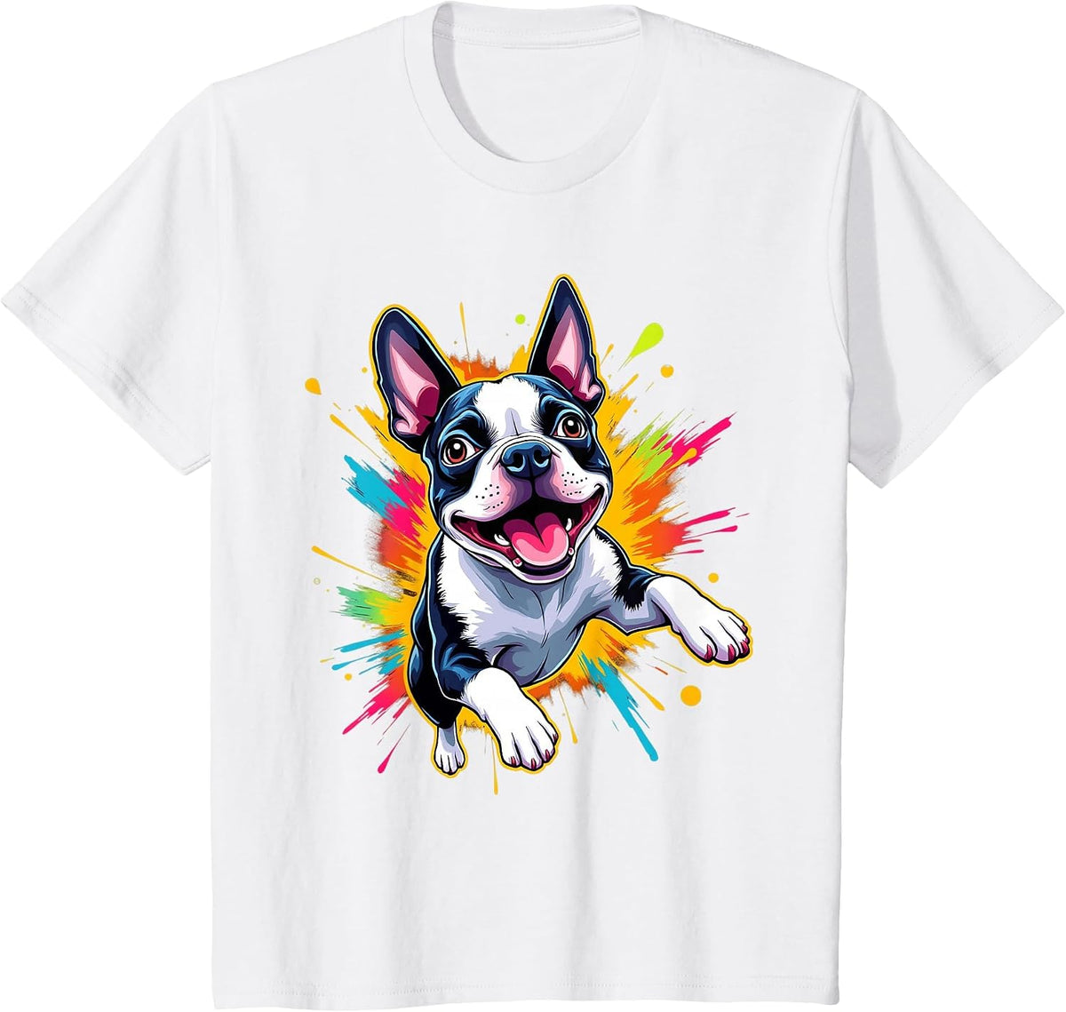 Boston Terrier Lovers Jumping Design Funny Boston Terrier T-Shirt - White
