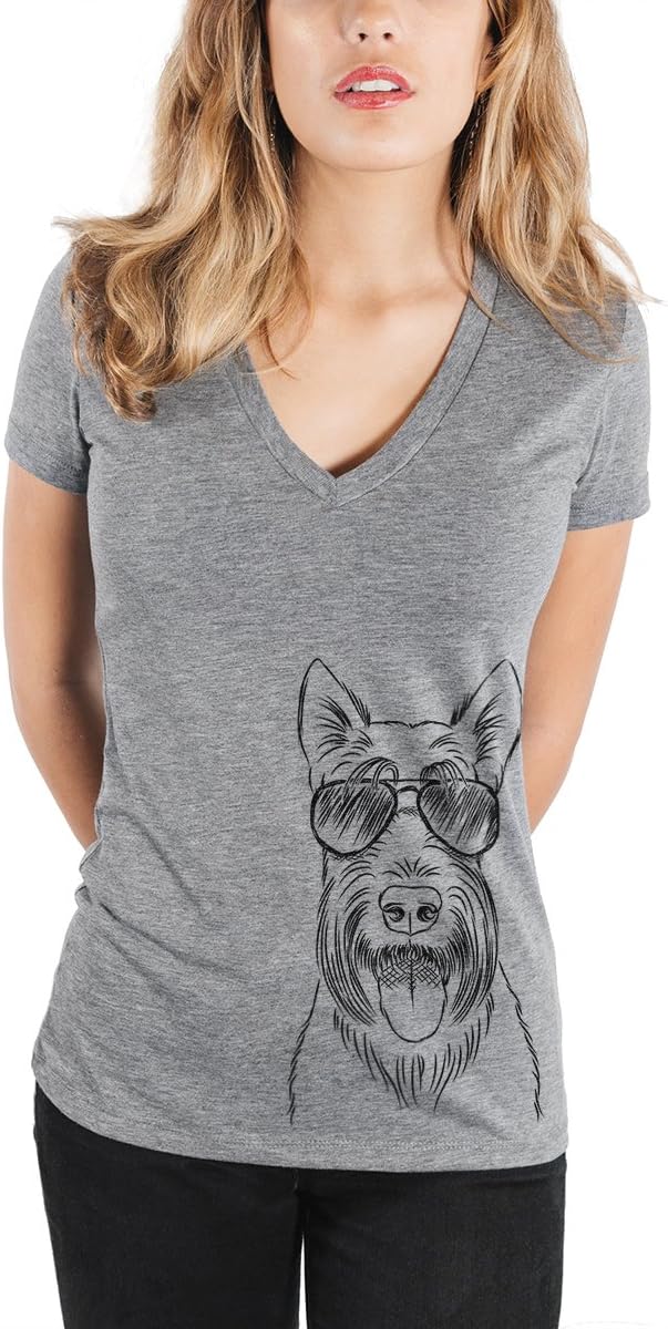 Inkopious Oswald the Scottish Terrier Triblend T-Shirt - Grey Slim Fit V-neck