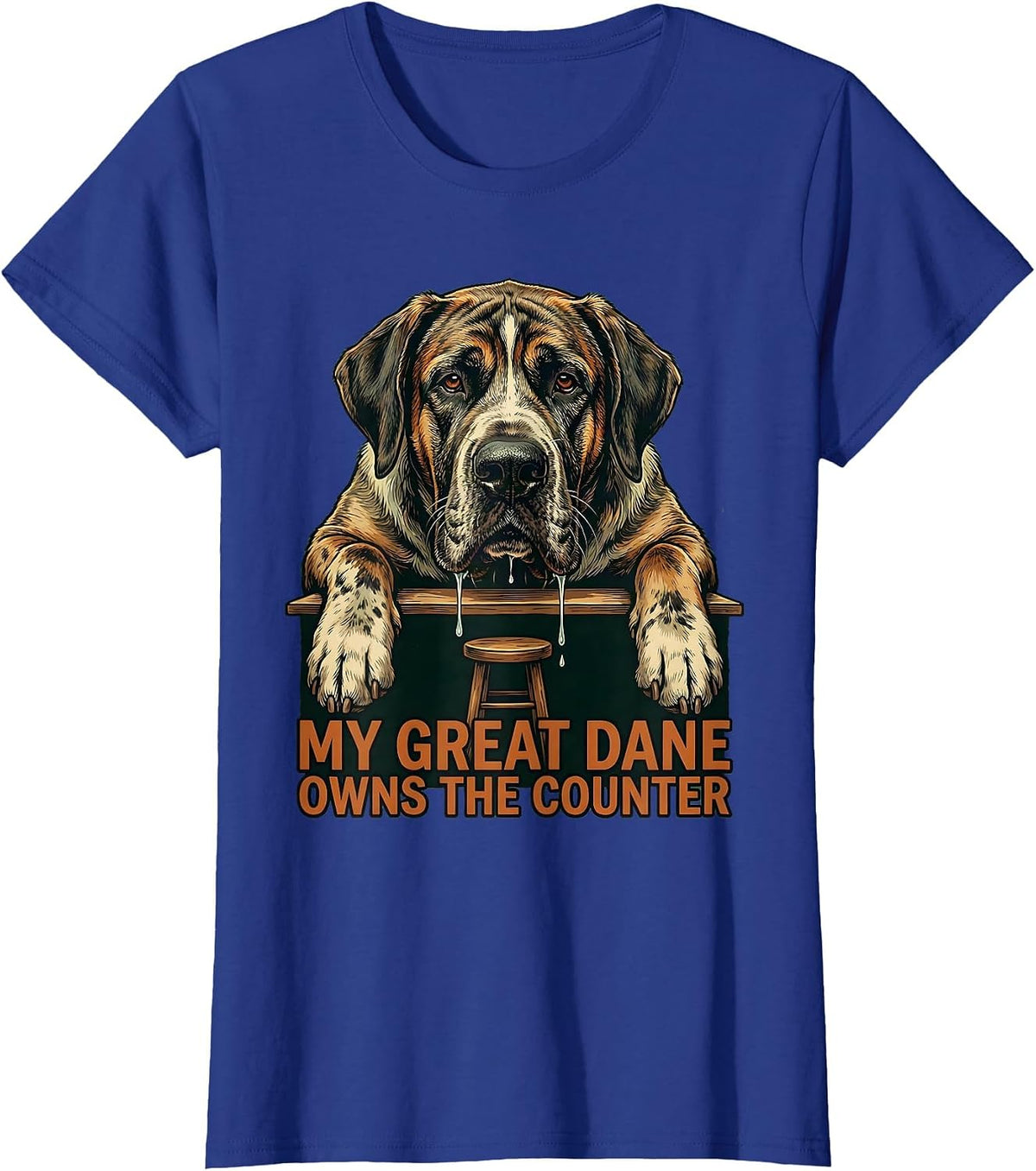 Women's My Great Dane Owns The Counter Vintage Funny Dog Mom Dog Dad T-Shirt - Royal Blue