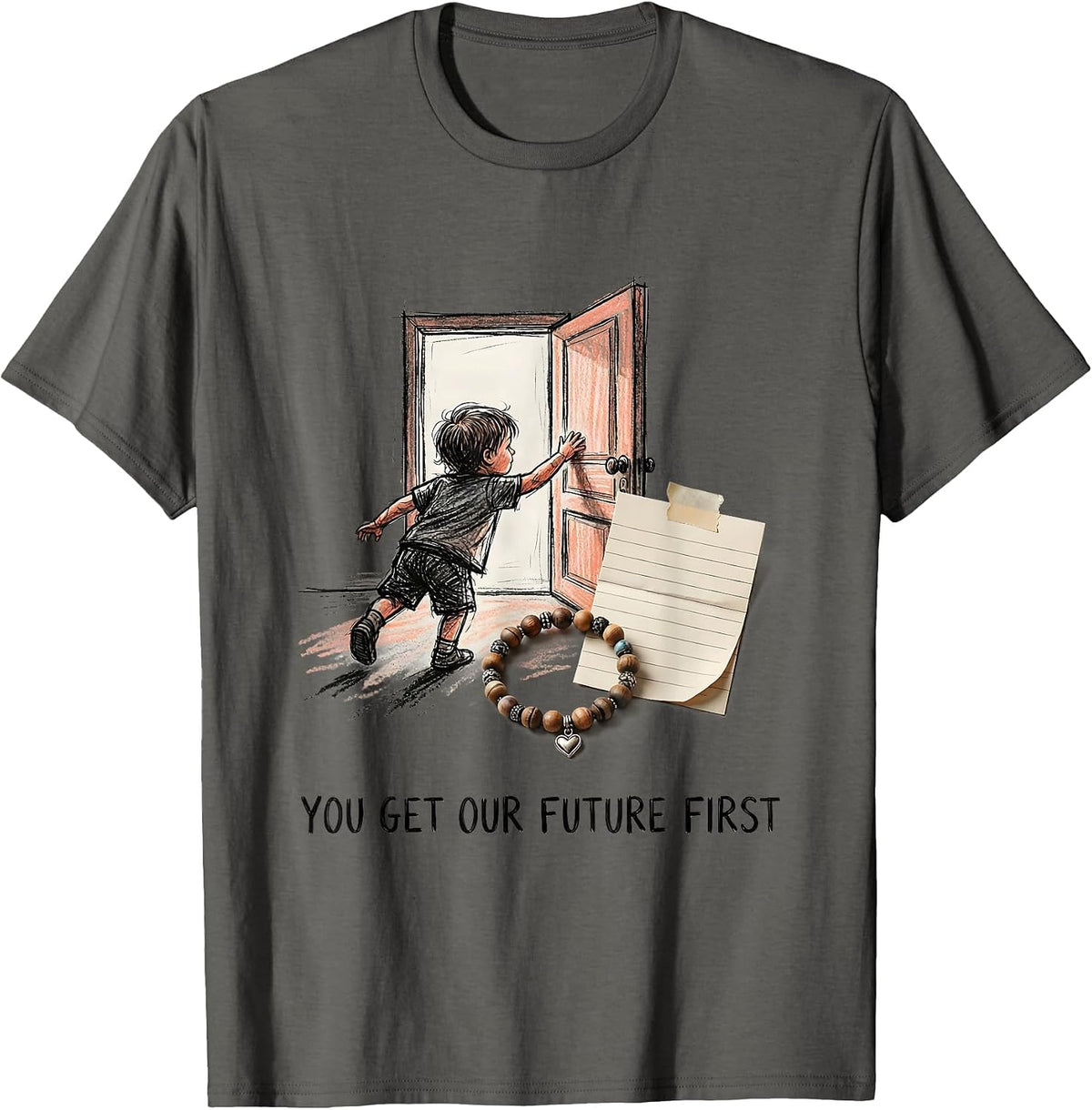 You Get Our Future First Groovy Teacher Retro Teaching T-Shirt - Asphalt Grey