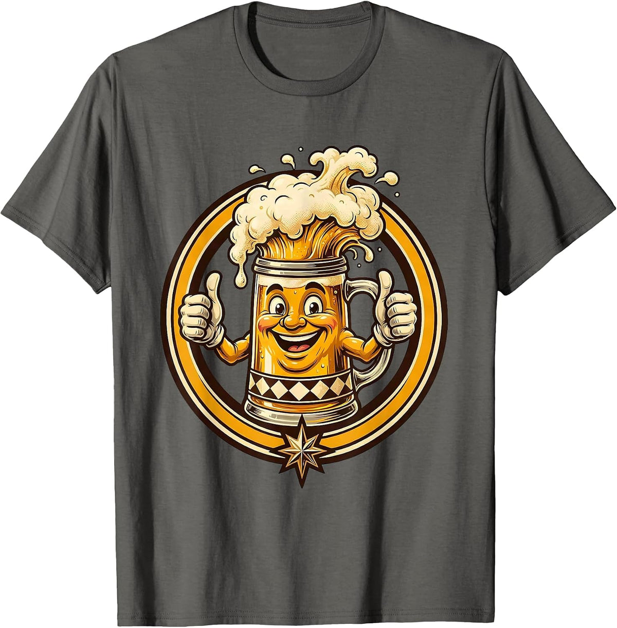 Steaming Beer Stein Foam Overflow German Illustration T-Shirt - Asphalt Grey