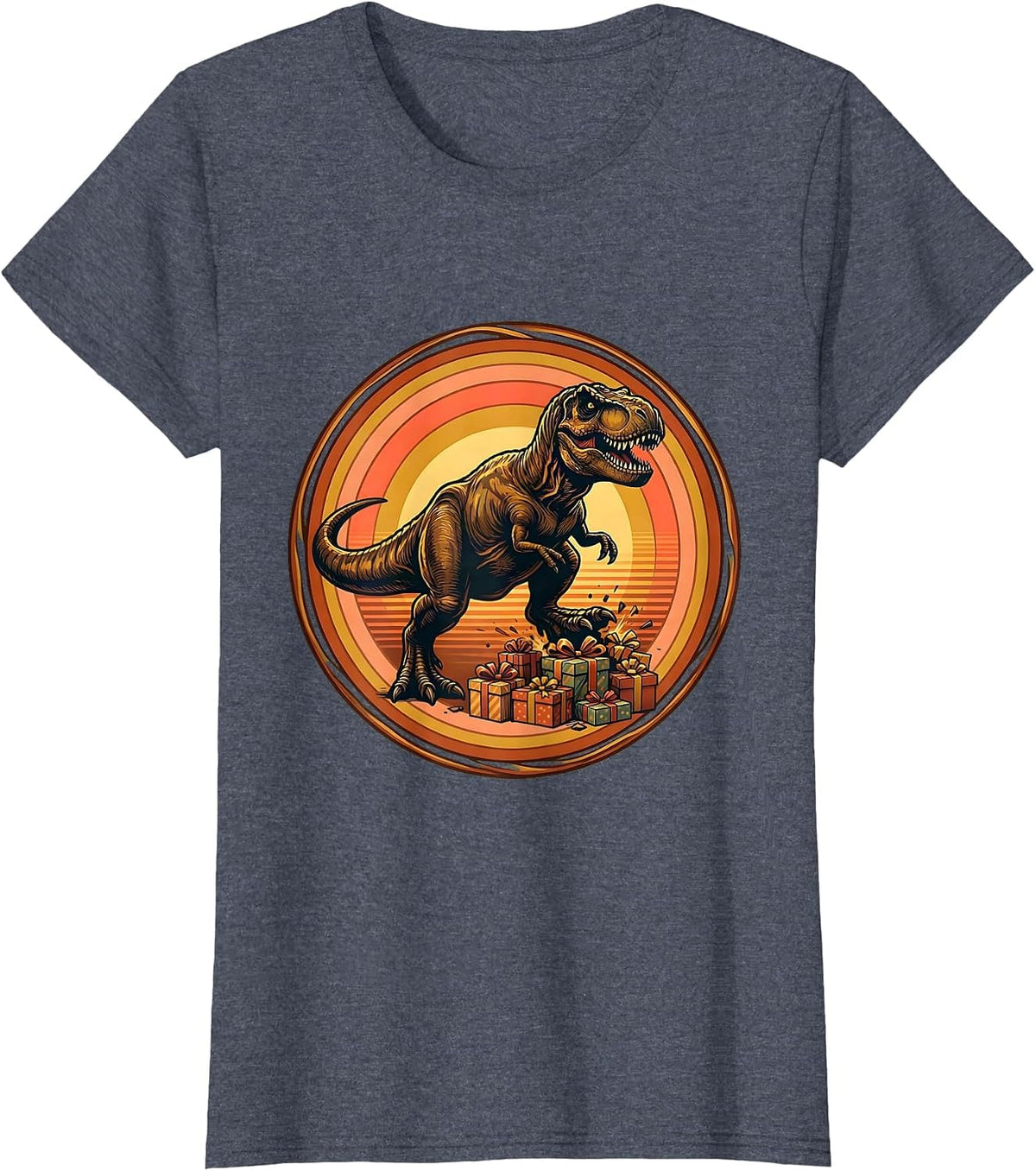 Women's Birthday Dinosaur Stomping Through Gifts T-Shirt - Heather Blue