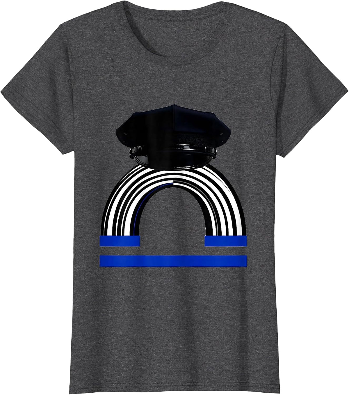 Women's Thin Blue Line Police Support Patriotic Tribute T-Shirt - Dark Heather Grey