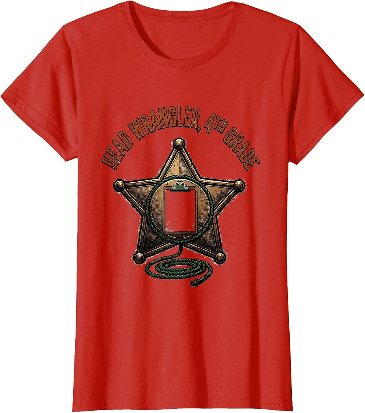 Head Wrangler, 4th Grade Vintage Western Teacher Back T-Shirt - Red