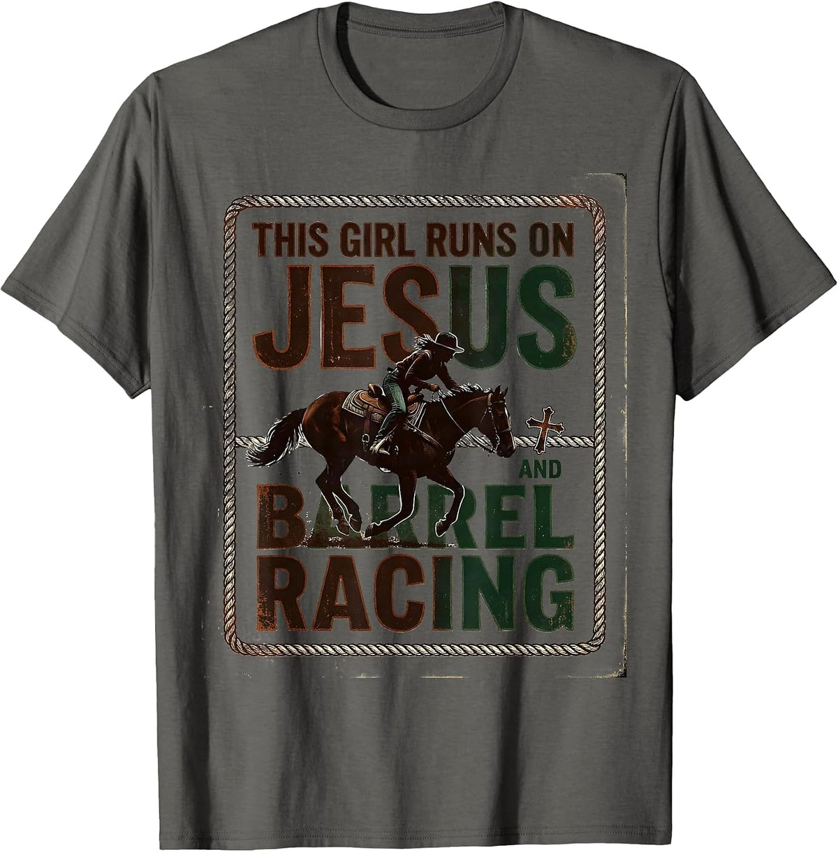 Men's This Girl Runs On Jesus And Barrel Racing Vintage T-Shirt - Asphalt Grey