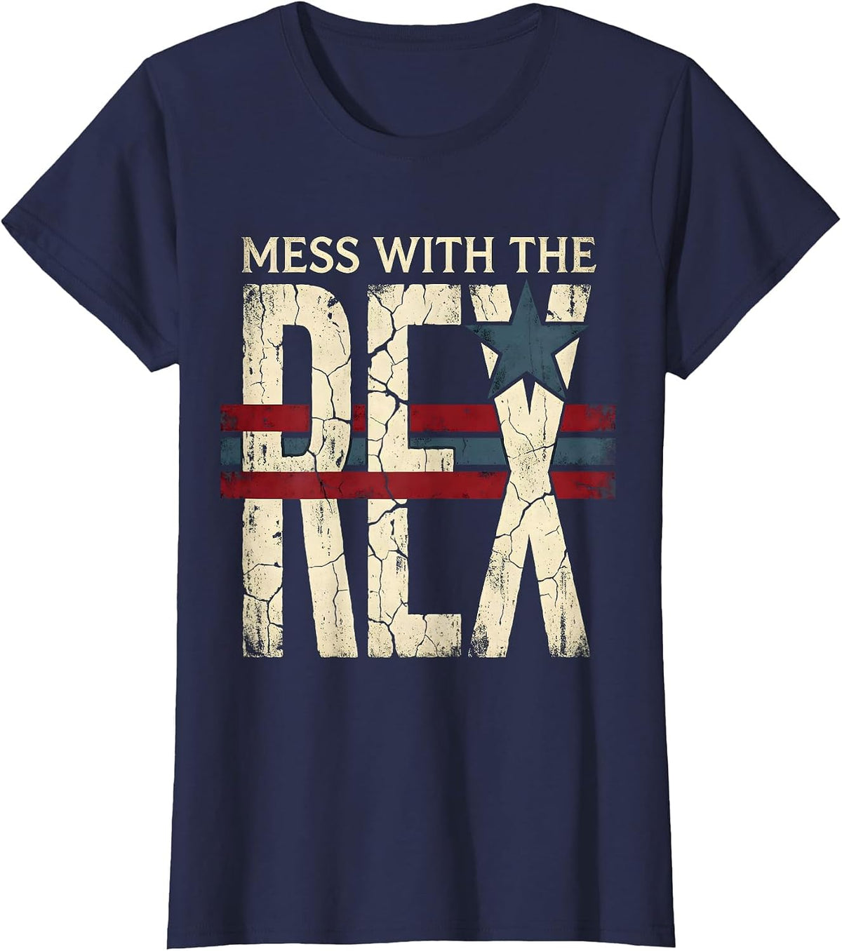 Women's Mess With The Rex Dinosaur Design T-Shirt - Navy Blue