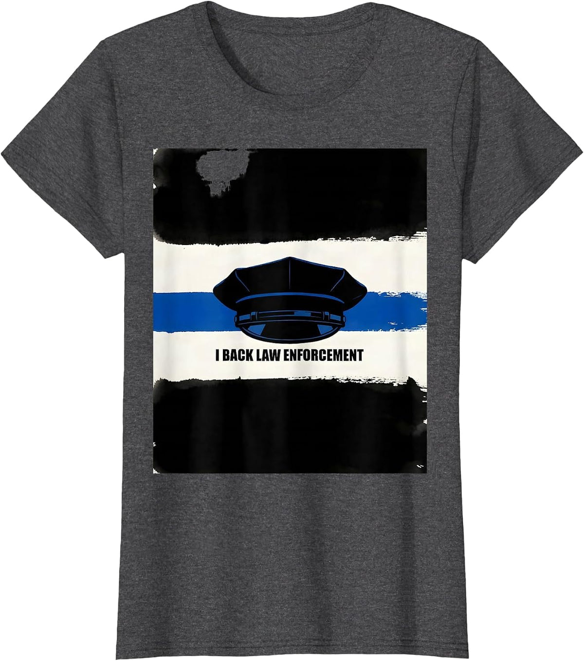 Women's I Back Law Enforcement Thin Blue Line Police Support T-Shirt - Dark Heather Grey