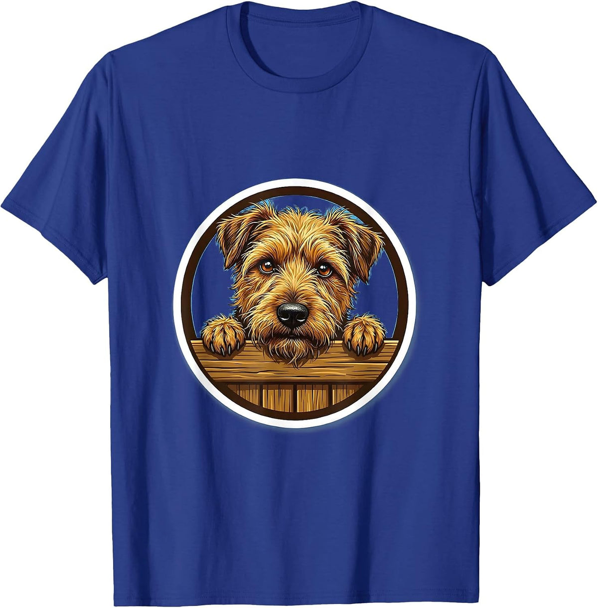 Scruffy Terrier Peeking Over Fence Graphic T-Shirt - Royal Blue