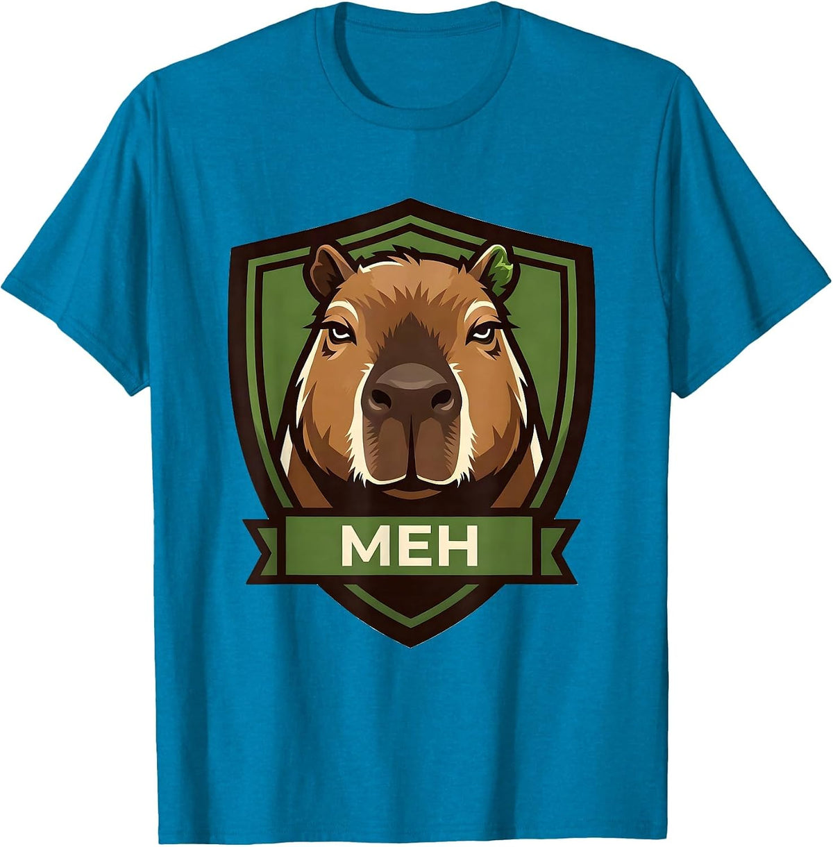 Meh Funny Capybara Animal Humor Meme Gamer Kids T-Shirt - Sapphire Blue