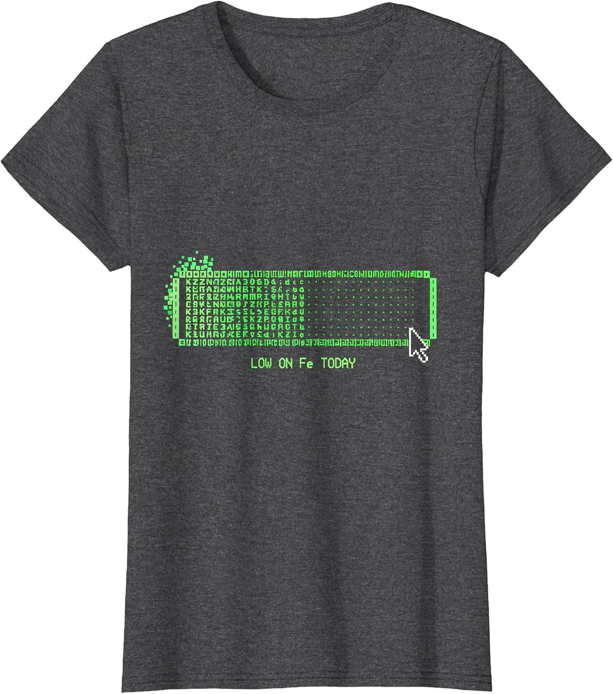 Women's Low On Fe Today Science Humor Periodic Table Pun T-Shirt - Dark Heather Grey