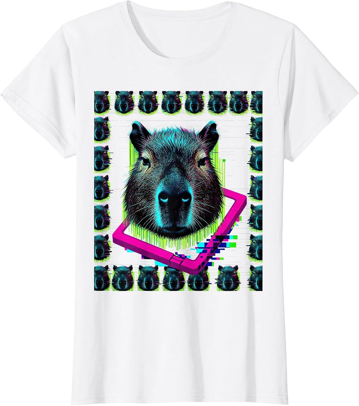 Women's Capybara Glitch Gamer Meme Humor T-Shirt - White