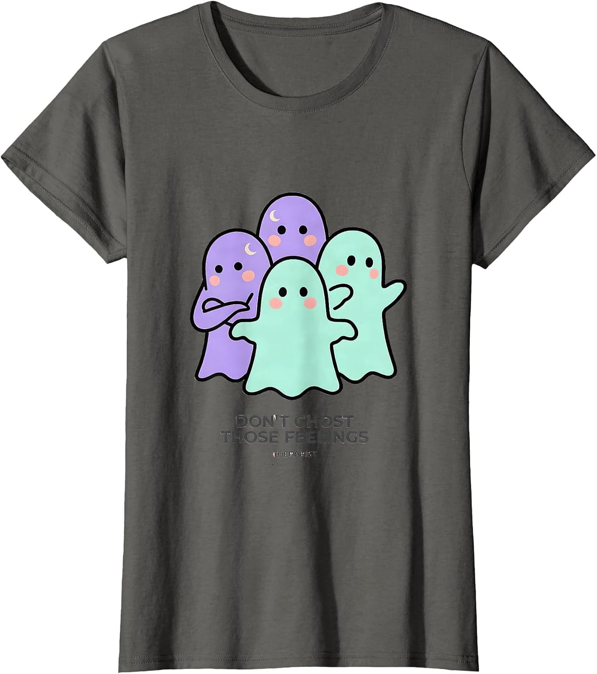 Women's Don't Ghost Those Feelings Therapist Halloween Mental Health T-Shirt - Asphalt Grey