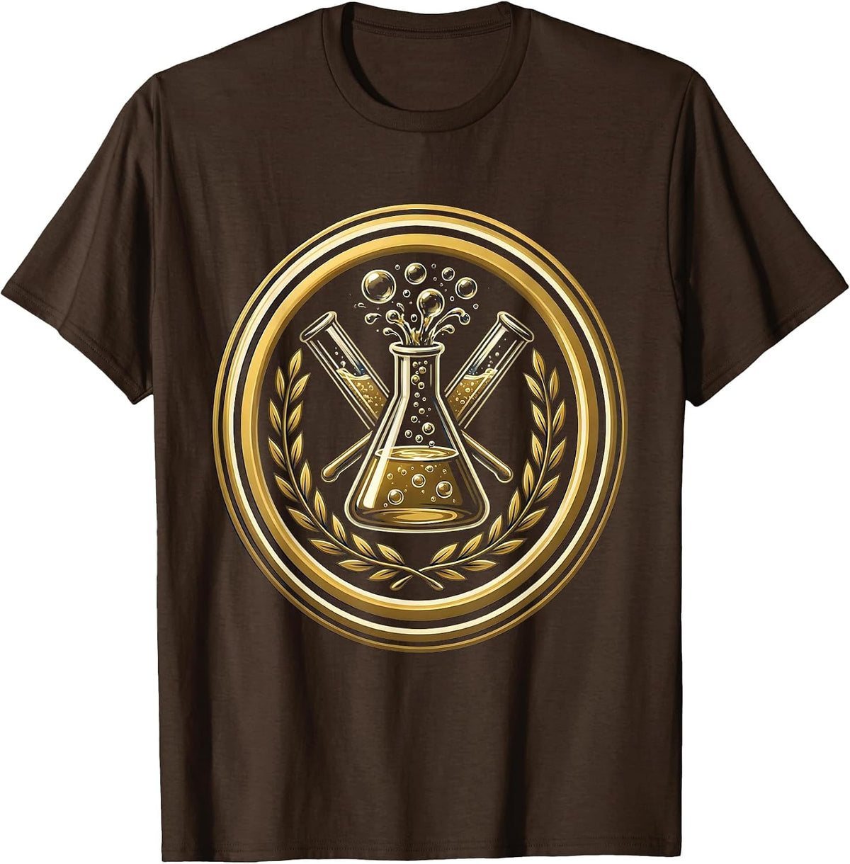 Men's Science Teacher Colorful Chemical Reaction Beaker T-Shirt - Brown