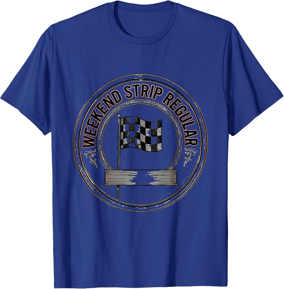 Weekend Strip Regular Racing Fan Patriotic Checkered Flag T-Shirt - Royal Blue