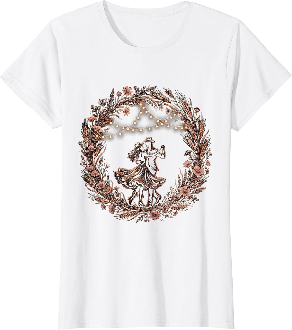 Two-Step Dancing Under String Lights Country Music T-Shirt - White