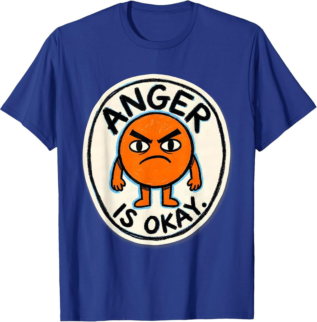 Men's Anger Is Okay Naive Kidcore Emotion Mascot Mental Health T-Shirt - Royal Blue