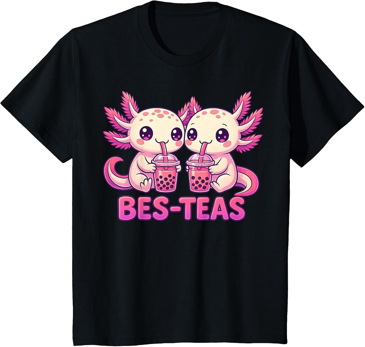 Axolotl Boba Tea Best Friend Bubble Tea BFFs Matching Kids T-Shirt - Black