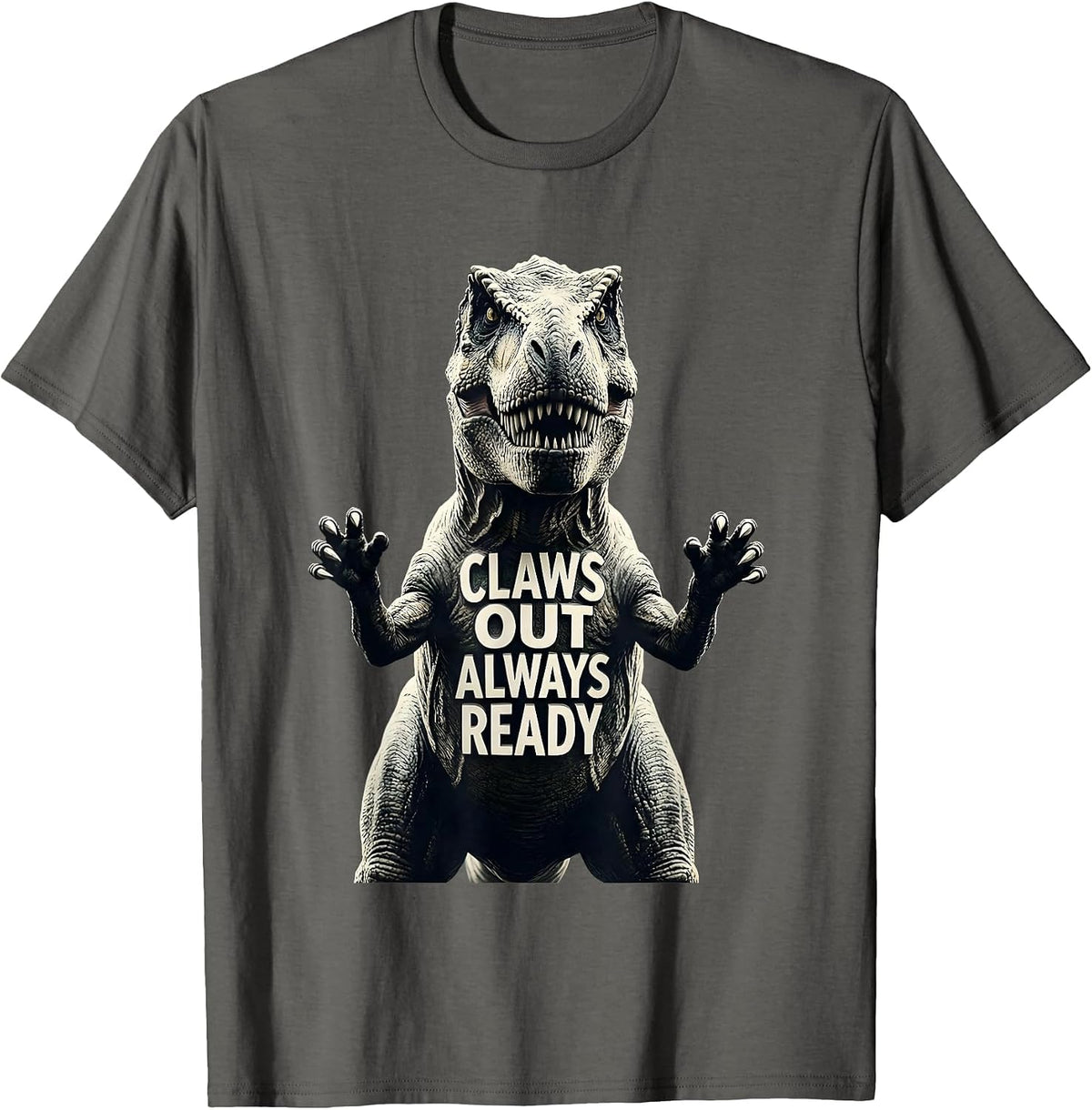 Claws Out Always Ready Dinosaur Design T-Shirt - Asphalt Grey