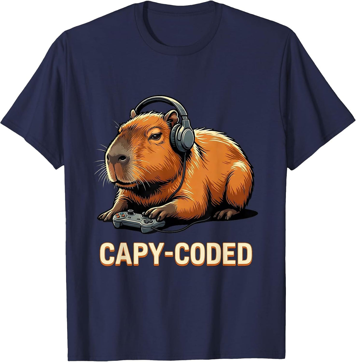 Capy-Coded Funny Capybara Gamer Meme Humor T-Shirt - Navy Blue