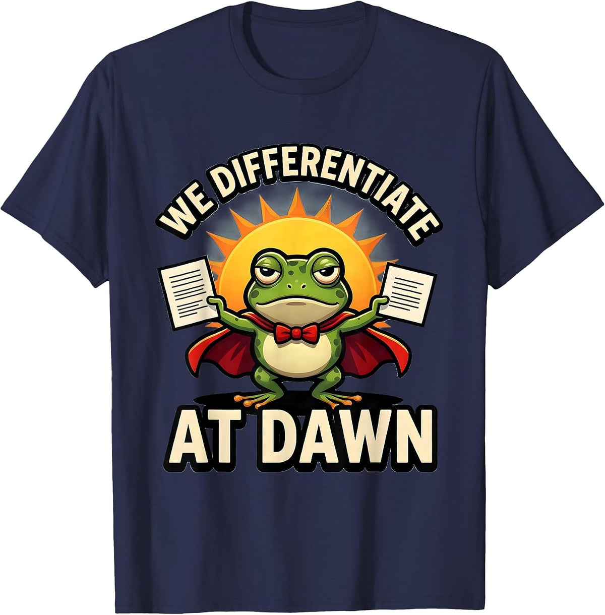 Men's We Differentiate At Dawn Funny Frog Teacher Cartoon T-Shirt - Navy Blue