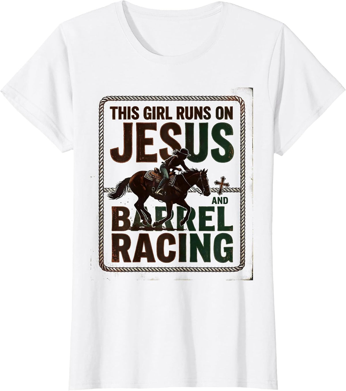 Women's This Girl Runs On Jesus And Barrel Racing Vintage T-Shirt - White