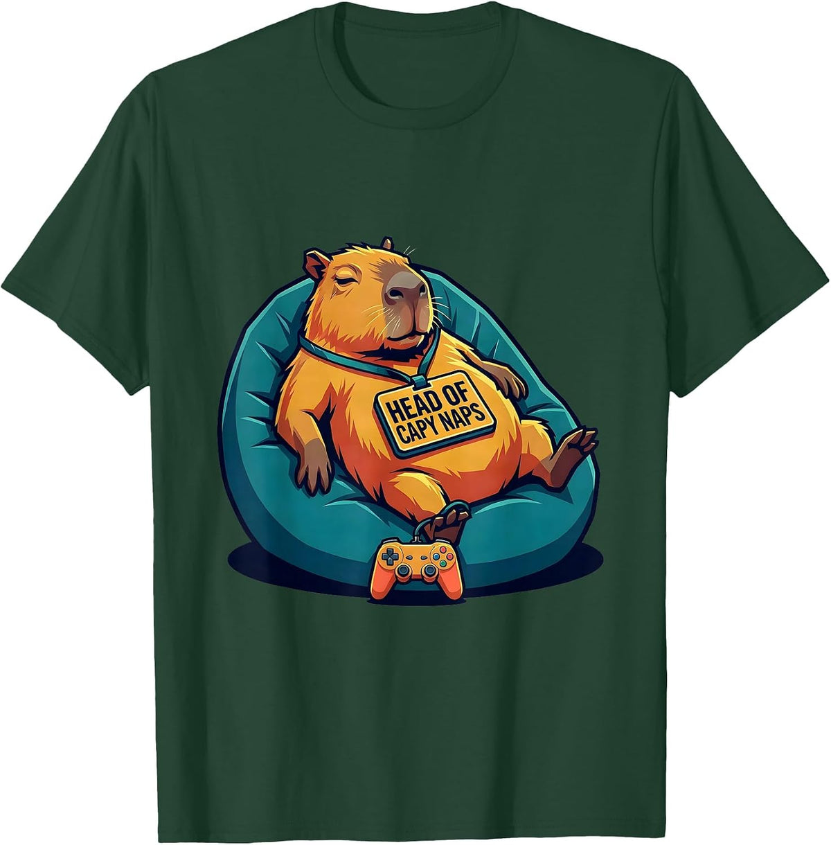 Head of Capy Naps Funny Capybara Gamer Humor Video Games T-Shirt - Dark Green