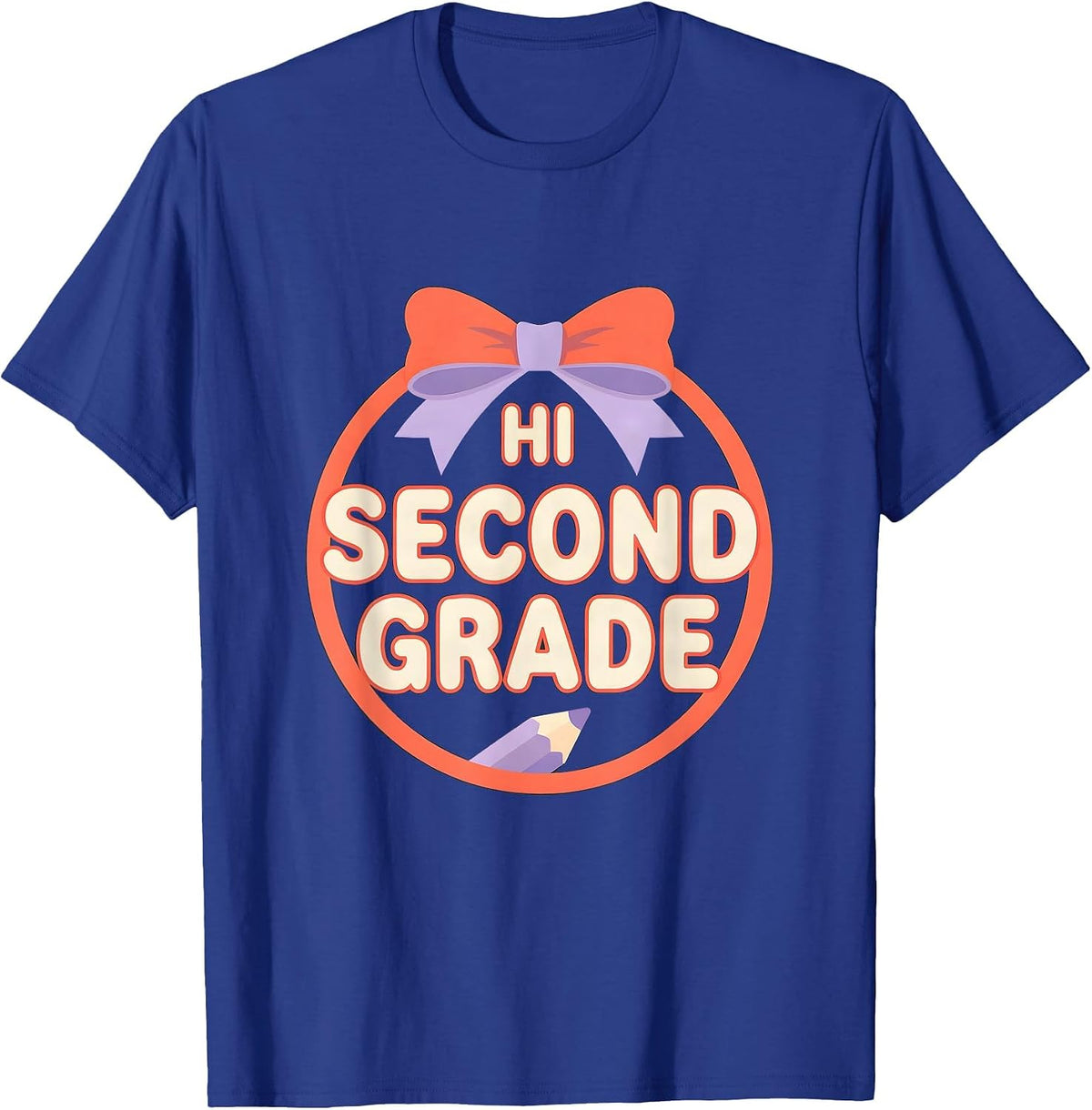 Men's Hi, Second Grade Coquette Bow Back to School Teacher Student T-Shirt - Royal Blue