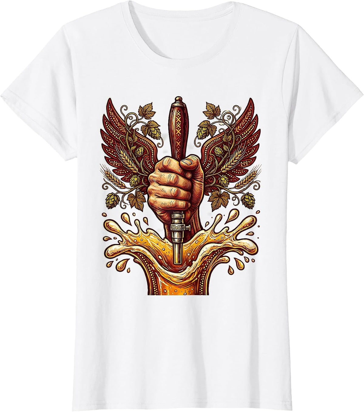 Women's Beer Tap Pull Splash Graphic Tee T-Shirt - White