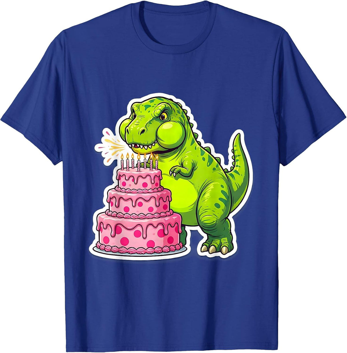 T-Rex Birthday Cake Dinosaur Celebration T-Shirt - Royal Blue