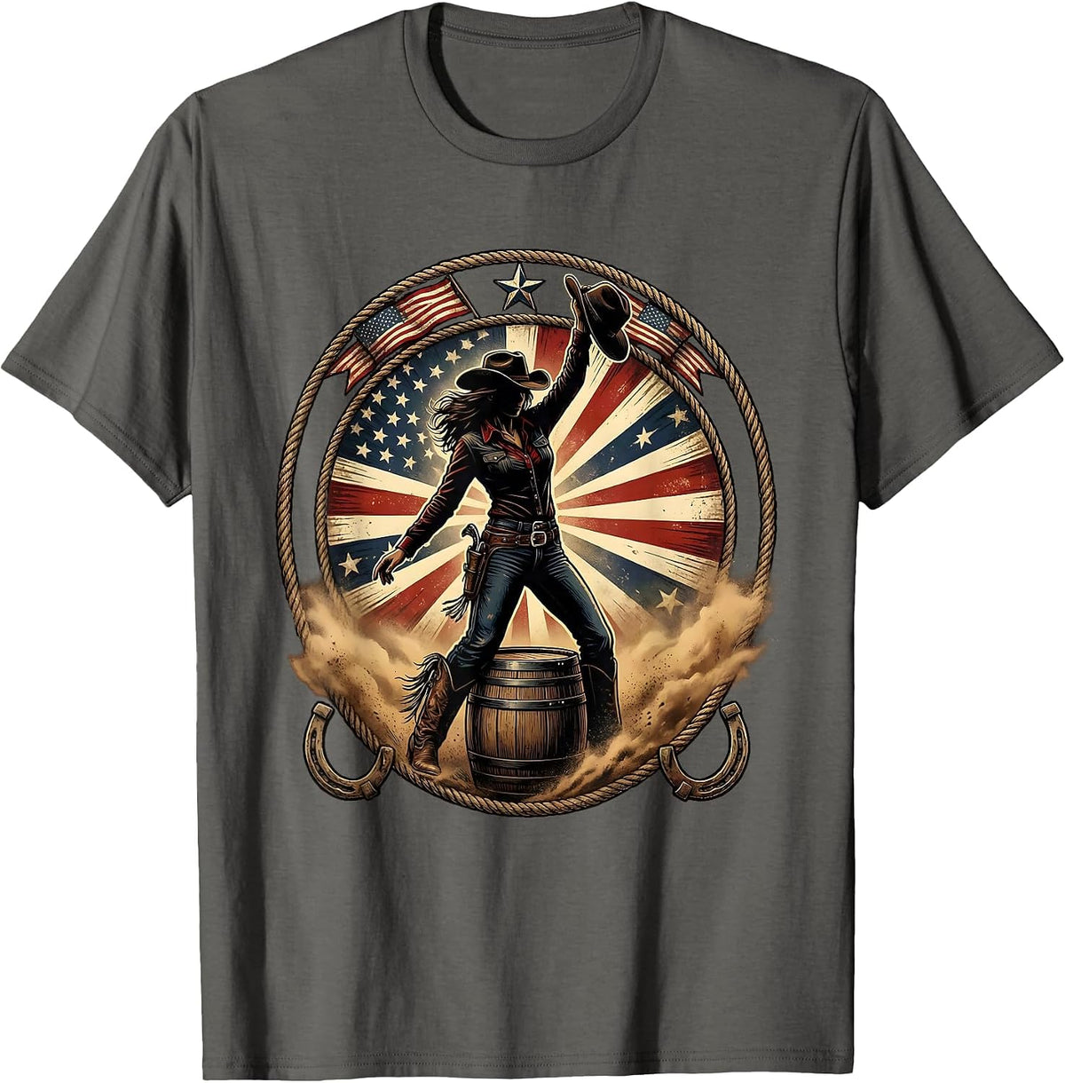 Men's Cowgirl Barrel Racing Dust Cloud Illustration T-Shirt - Asphalt Grey