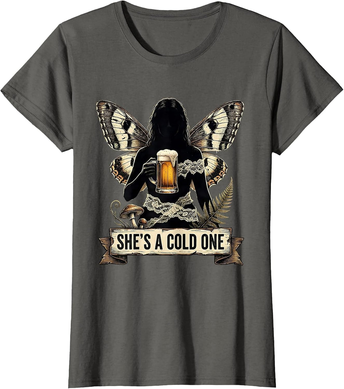 Women's She's a Cold One Beer Lover Graphic Design T-Shirt - Asphalt Grey