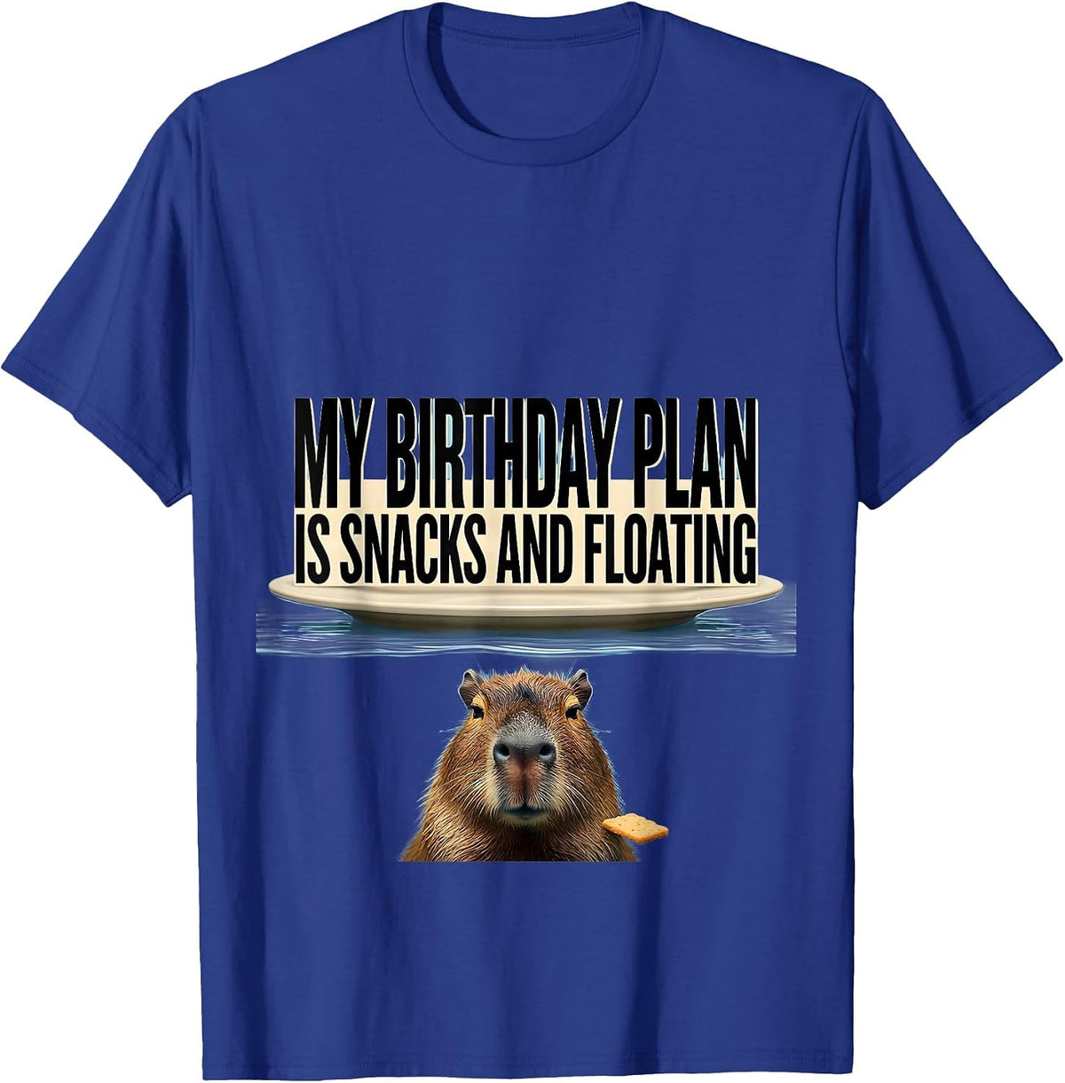 Men's My Birthday Plan Is Snacks And Floating Capybara Humor T-Shirt - Royal Blue