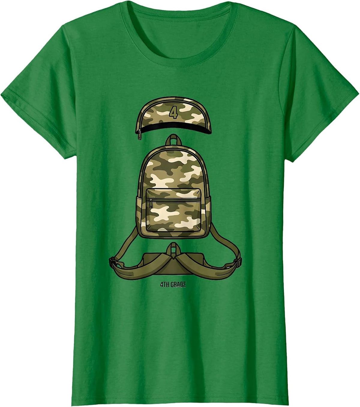 4th Grade Camo Back To School Boy Teacher Grade Level T-Shirt - Kelly Green