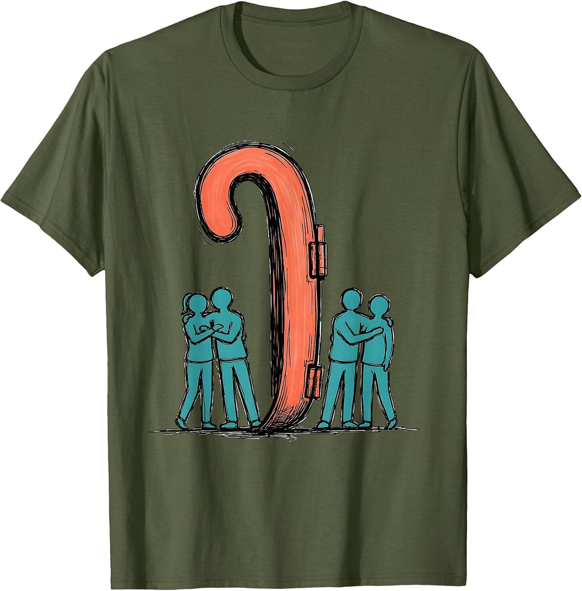 Oversized Comma Grammar Teacher Classroom Humor T-Shirt - Olive Green