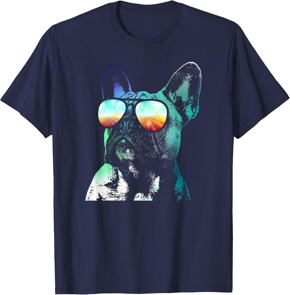 French Bulldog Neon Dog Shirt T-Shirt - Navy Blue