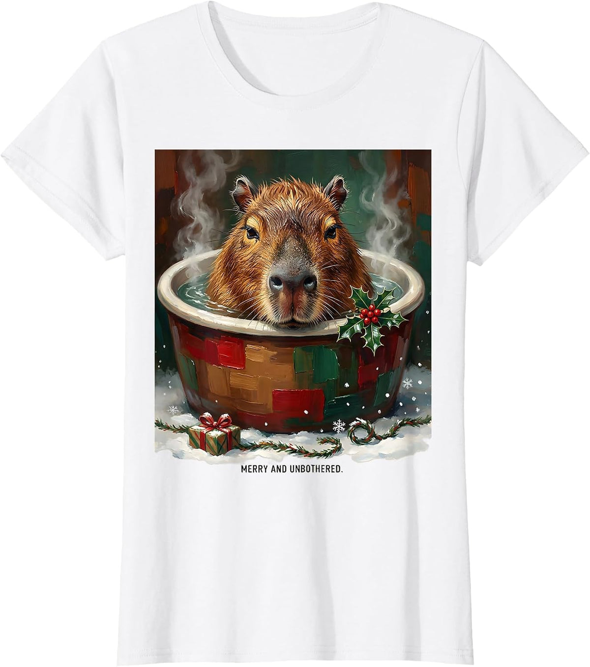 Merry And Unbothered Cute Christmas Capybara Animal Lover T-Shirt - White