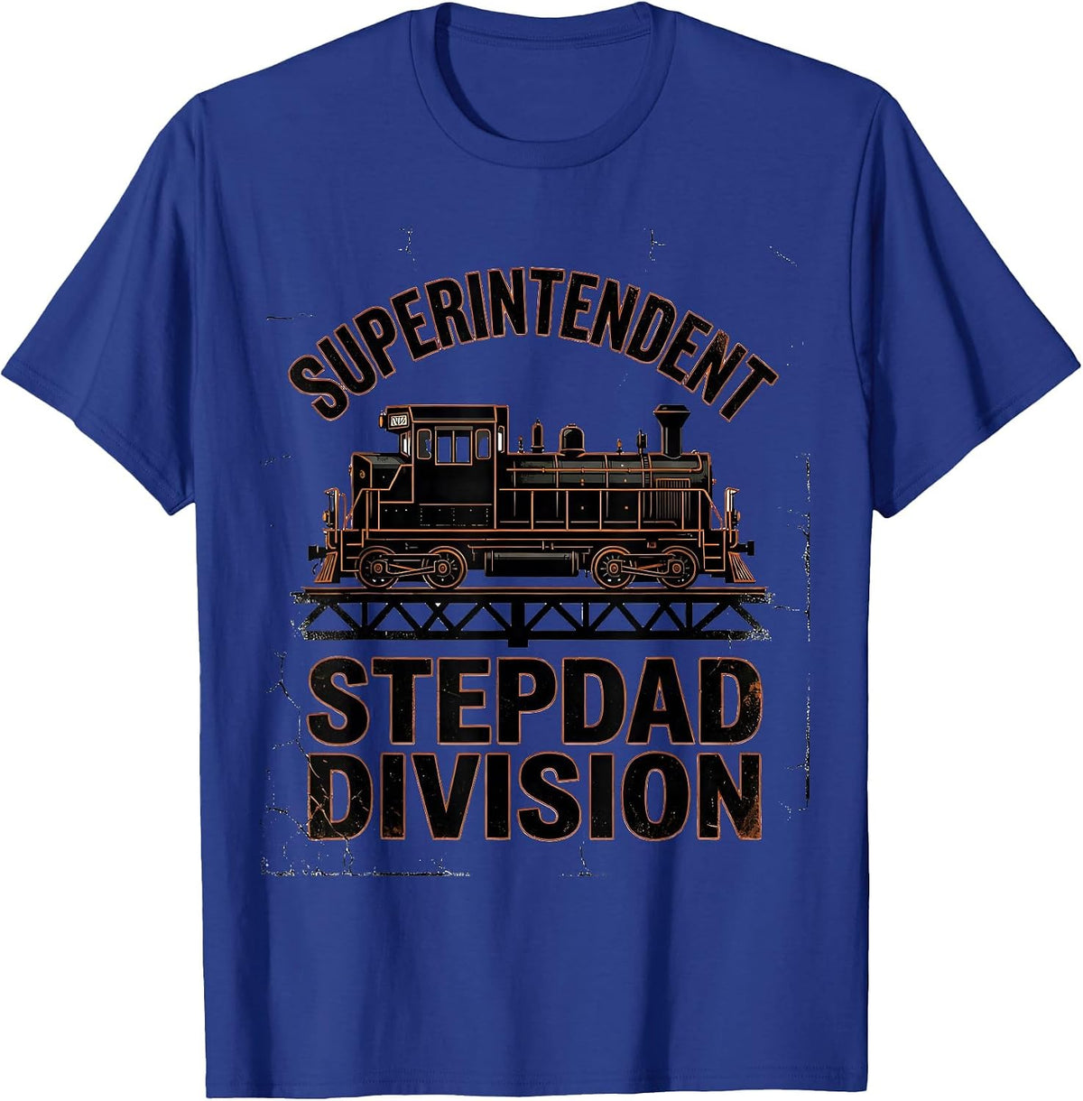 Superintendent Stepdad Division Distressed Train Enthusiast T-Shirt - Royal Blue