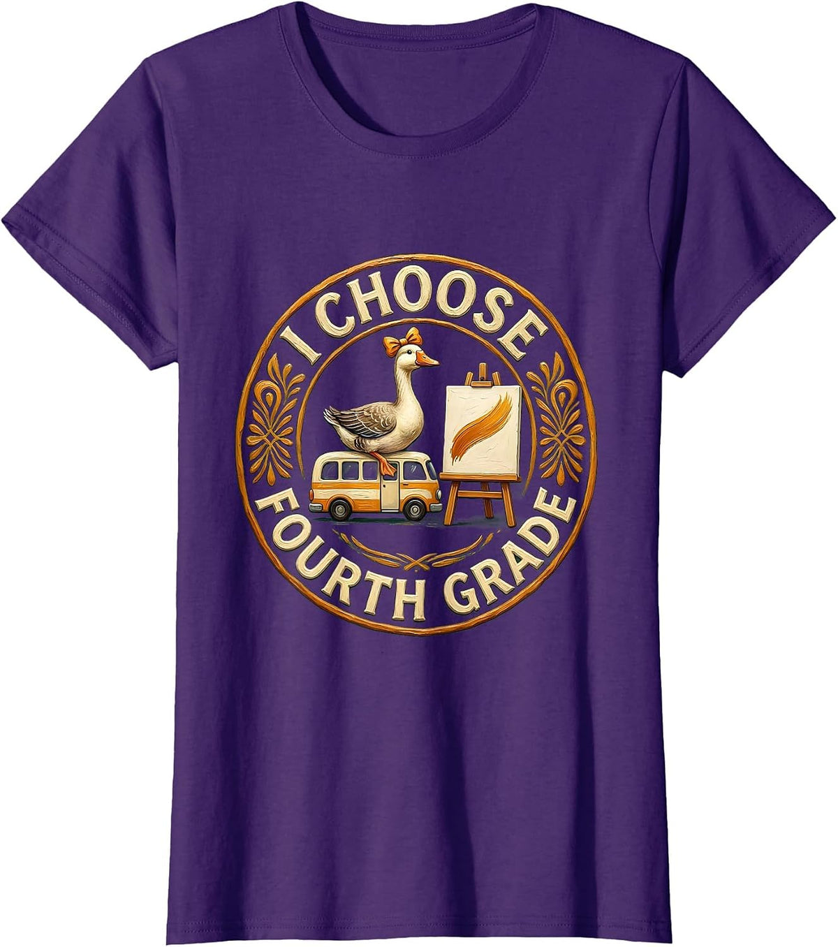 Women's I Choose Fourth Grade Cute Goose Teacher Back To School T-Shirt - Purple