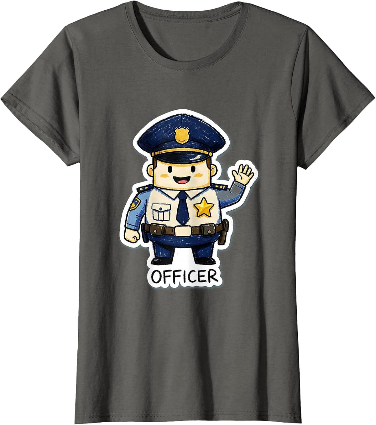 Women's OFFICER Naive Kidcore Halloween Police Costume T-Shirt - Asphalt Grey
